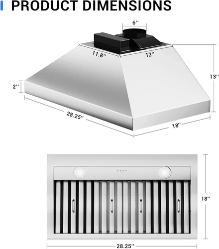 Vista 6 de CT Copper Tailor Campana extractora integrada de 30 pulgadas, inserto/forro, ventilación de 610 CFM con ventilador de 4 velocidades, luz LED, filtro