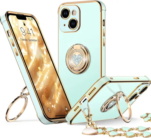 Vista 28 de XYZ Funda para iPhone 12 con Soporte, Funda para Teléfono con Soporte de Doble Anillo, Funda Protectora de Lujo Brillante para Mujeres y Niñas