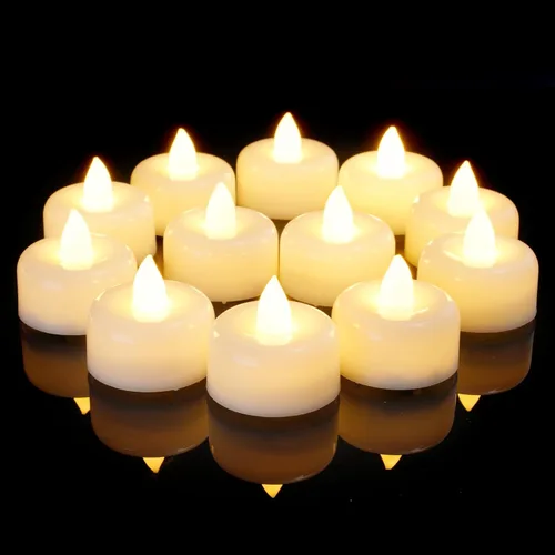 Amagic Paquete de 12/24/50/100/150 velas de té LED sin llama, velas de té falsas eléctricas que funcionan con batería, para votiva, Halloween,