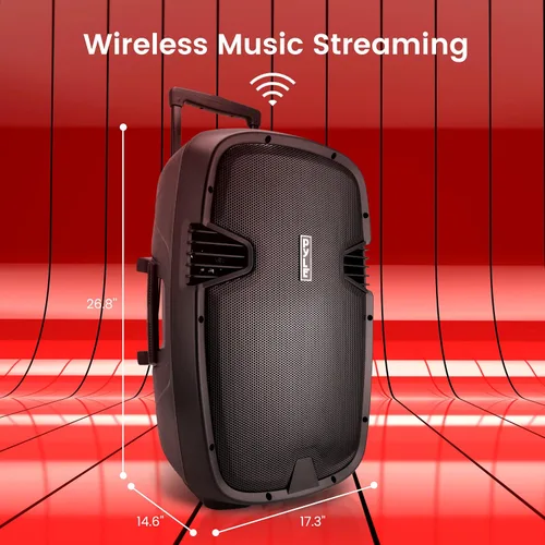Vista 5 de Pyle PPHP1535WMU - Altavoz PA Bluetooth de 1600 W, 15"" - Sistema de sonido portátil para interiores/exteriores con (2) micrófonos inalámbricos UHF