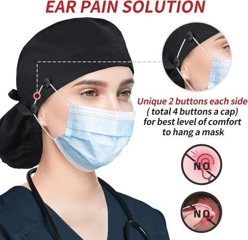 Vista 5 de ABAMERICA Scrub Caps for Women Surgical Caps Nurse Hat Functional Ponytail Holder for Long Hair Single or Satin-Lined