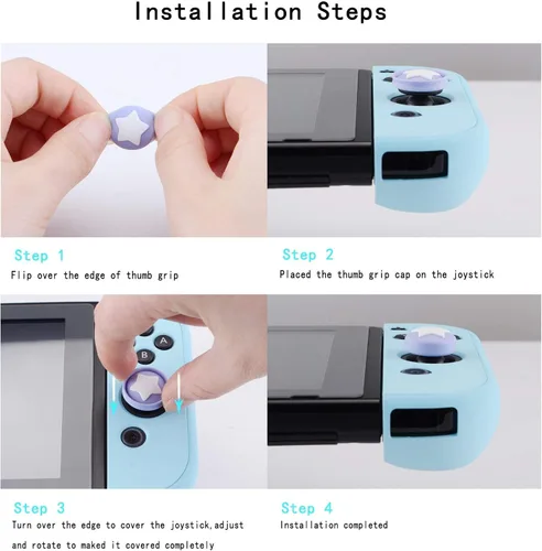 Vista 3 de eXtremeRate PlayVital Star Design Cute Switch Pulgar Grip Taps Dark Grayish Violet Mint Green Joystick Caps para Nintendo Switch Lite Silicona