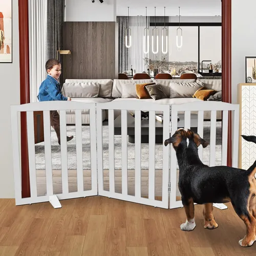 Vista 18 de Puerta Independiente para Perros para Interiores, Puerta para Perros Plegable, Puertas para Mascotas para Entradas, Escaleras o Pasillos, Puerta