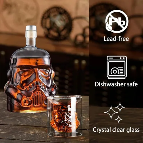 Vista 3 de Tfwadmx Decantador de whisky creativo transparente de 25.4 fl oz, jarra de whisky para vino escocés, vodka alcohol licor Stormtrooper botella