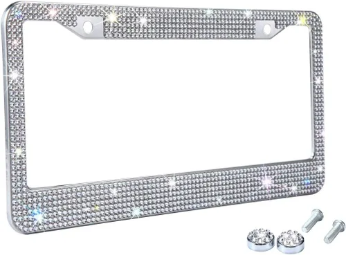 Vista 11 de TZARROT Marcos de matrícula multicolor con diamantes de imitación brillantes para mujer, cubierta de matrícula de metal a prueba de óxido