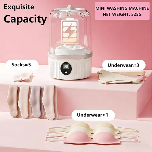 Vista 3 de Mini lavadora de 1 litro, lavadora de ropa interior blanca con pantalla LED, mini máquina de lavandería portátil para apartamento, dormitorio