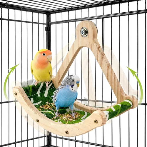 FlidRunest Juguete de perca de pájaro mejorado con hamaca, juguete interactivo mecedora de periquitos, juguetes de forrajeo, hamaca de tela verde