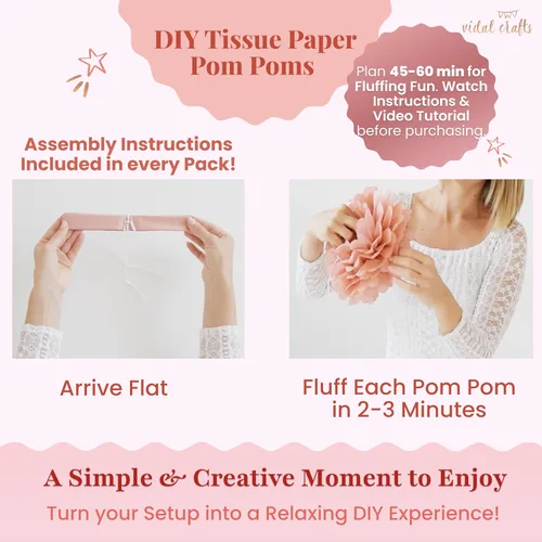 Vista 4 de Vidal Crafts - 20 pompones de papel de seda bohemios, flores de papel de seda colgantes para decoraciones de despedida de soltera, decoraciones