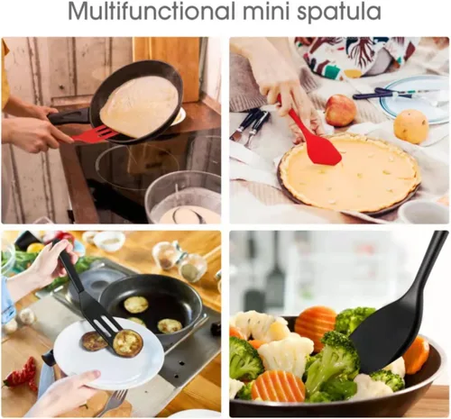Vista 3 de Juego de 2 espátulas para servir de silicona, espátula ranurada resistente al calor, para cocinar en la cocina. (negro)