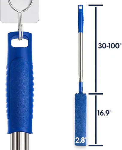 Vista 6 de Limpiador de polvo retráctil con poste de extensión de 30 a 100 pulgadas, herramientas de limpieza con 3 paños de microfibra para quitar el polvo