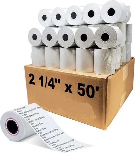 Vista 8 de MFLABEL 2 rollos de 0,6 cm x 15,2 metros de papel térmico para caja registradora, POS, Papel de recibo para tarjeta de crédito, 5 rollos
