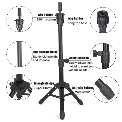 Vista 4 de ZQIAN BEAUTY Trípode de soporte para peluca de 25 pulgadas, soporte de cabeza de maniquí ajustable, soporte de cabeza de peluca para cabezas
