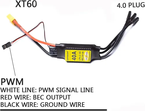 Vista 2 de Controlador de velocidad eléctrico sin escobillas 40A ESC 2-6S LiPo con BEC XT60 y enchufe de 0.157 in para modelo de avión RC Drone