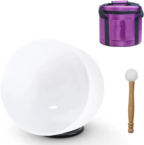 Cuenco de cristal de cuarzo esmerilado de chakra de 14 pulgadas para meditación de sanación de sonido, yoga, cuenco de cristal con mazo de goma y