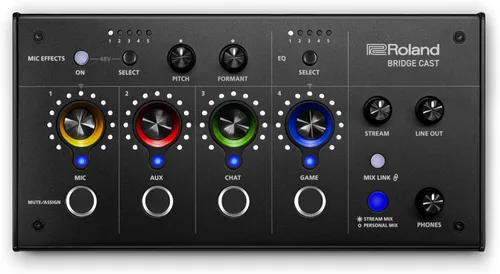 Roland BRIDGE CAST - Mezclador de juegos de doble bus en negro | Interfaz de transmisión de audio profesional y mezclador para jugadores en línea |