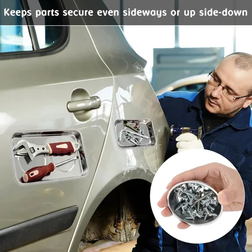 Vista 5 de Geiserailie Bandeja magnética con pasador magnético, soporte de perno de tornillo, piezas magnéticas redondas, cuenco de acero inoxidable, bandeja