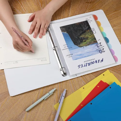 Vista 6 de Mr. Pen - Protectores de hojas transparentes con pestañas, 8 pestañas, 2 juegos, divisores de plástico transparente para carpeta de 3 anillas