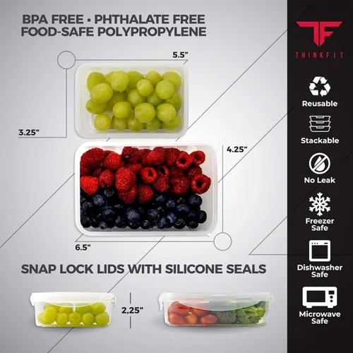 Vista 2 de ThinkFit Recipientes para preparación de comidas, sin BPA, herméticos, ideales para preparación de comidas y control de porciones, reutilizables