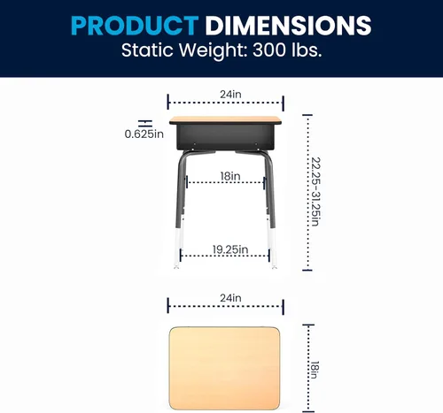 Vista 20 de EMMA + OLIVER Buckley - Escritorio para estudiantes, parte superior con acabado de granito sintético gris, marco de metal plateado, caja frontal