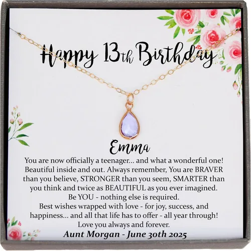 Vista 10 de Be Wished Regalos personalizados de cumpleaños número 13 para niñas, collar con mensaje significativo