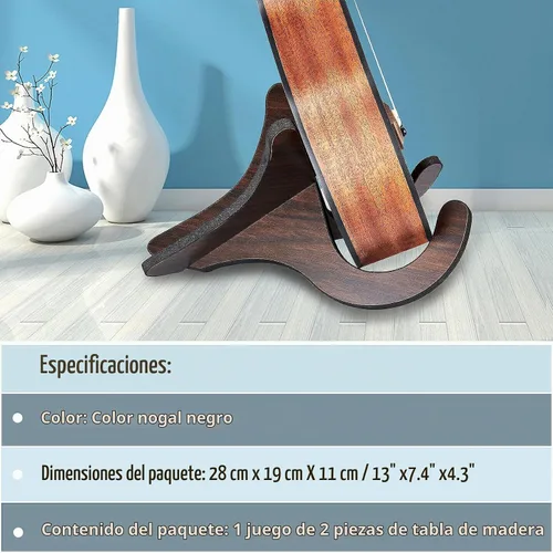 Vista 7 de Soporte para ukelele, soporte para instrumentos, soporte de mandolina portátil, accesorio para ukelele Soporte para ukelele-nogal negro