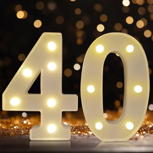 Vista 16 de Números de marquesina LED, números iluminados 2025 para fiestas, letras pequeñas iluminadas, número iluminado a pilas para cumpleaños o decoración