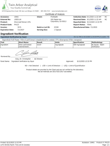 Vista 3 de ProHealth Extracto de hoja de olivo (15% de oleuropeína) (500 mg, 60 cápsulas vegetales)