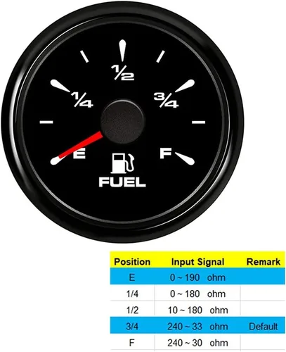 Vista 7 de Medidor de combustible para barco de 2" Medidor de nivel de combustible Medidor de reemplazo electromecánico marino automotriz (E-1/2-F) 240-33ohm