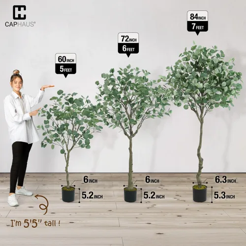 Vista 3 de Fencer Wire Árbol de eucalipto artificial de 6 pies, 72 pulgadas, plantas artificiales naturales grandes para interiores y exteriores, decoración