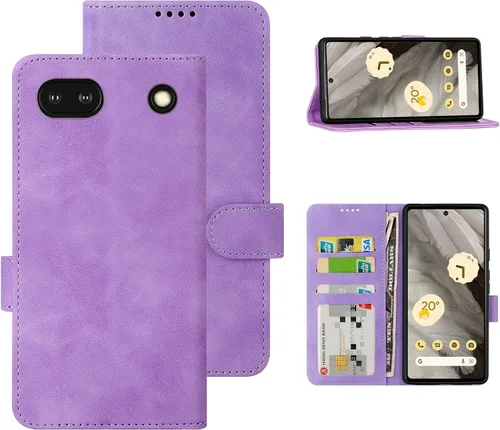 Vista 13 de Eastcoo Funda tipo cartera con tapa para Google Pixel 7a, piel sintética y protección de poliuretano termoplástico, 3 ranuras para tarjetas, función