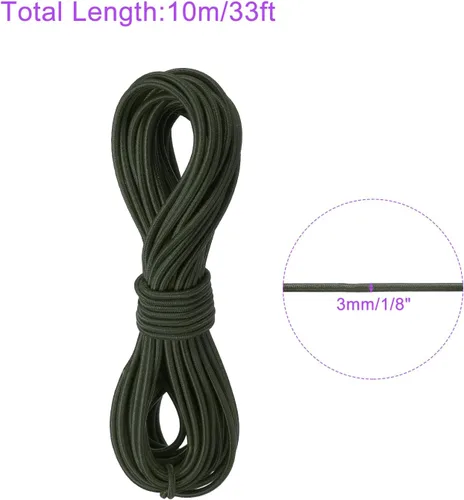 Vista 3 de DMiotech Cordón elástico de 1/8 pulgadas (0.118 in), 33 pies (32.8 ft), color verde militar para pulseras, cuerda de cuentas, camping, amarre