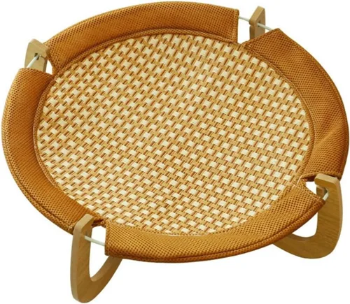 Multipurpose Wood Cat Bed Sturdy Comfortable Dog Hammock with Support Round with Stand Pet Camp Mat
