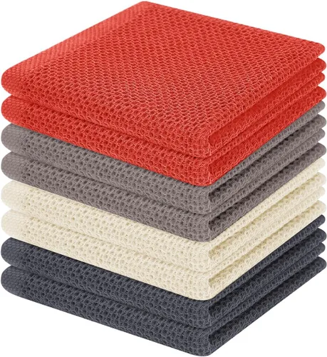 Vista 242 de Homaxy Paños de cocina de 100% algodón con tejido de gofre, ultra suaves, absorbentes, de secado rápido, 12 x 12 pulgadas, paquete de 6, amarillo