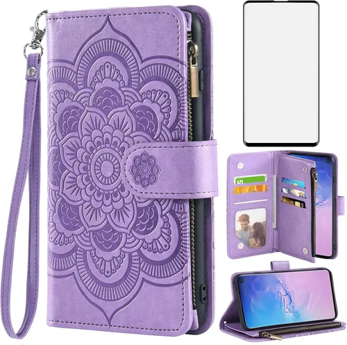 Vista 11 de Asuwish Funda de teléfono para Samsung Galaxy S10 con protector de pantalla de vidrio templado y tarjetero de cuero con diseño de flores, ranura