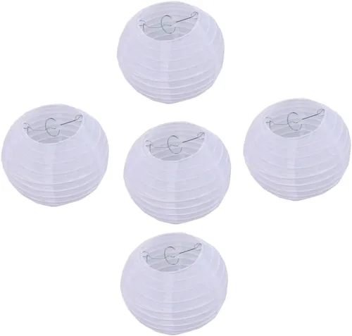KEMANI Faroles decorativos de papel blanco de 10 pulgadas, colgantes redondos, suministros de fiesta para cumpleaños, bodas, Navidad, novias,