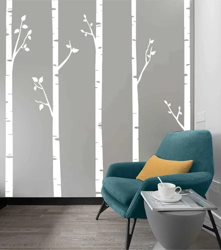 Calcomanías de pared de 96.1 in de alto, 5 árboles de abedul blancos con ramas, tamaño enorme, para habitación de niños, guardería, bebé, D641 (gris