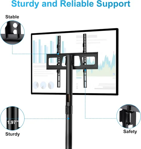 Vista 6 de La Jaco Soporte de TV móvil con ruedas para pantallas de panel plano LCD LED de 23 a 60 pulgadas, soporte de TV móvil ajustable en altura con ruedas