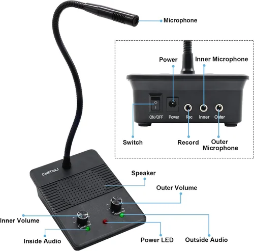 Vista 6 de CallToU Sistema de Intercomunicador con Altavoz de Ventana, Micrófono de Intercomunicación de Dos Vías Antiinterferencia para Hablar a Través