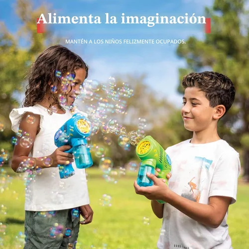 Vista 5 de JOYIN 2 pistolas de burbujas para niños con 2 botellas de solución de recarga, ametralladora de burbujas para niños pequeños de 1 a 3 años y de 4 a