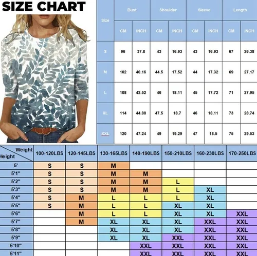 Vista 4 de Blusas de verano para mujer 2023, blusas de verano de manga tres cuartos con cuello redondo y estampado casual