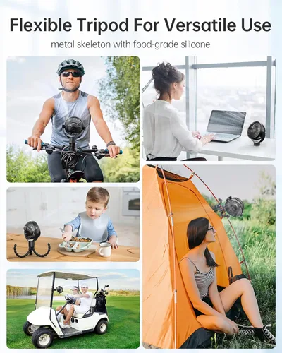 Vista 7 de Coohea Ventilador de Cochecito Recargable con Batería, Ventiladores Portátiles con Cabezal Desmontable Giratorio 360° con Clip, Mini Ventiladores