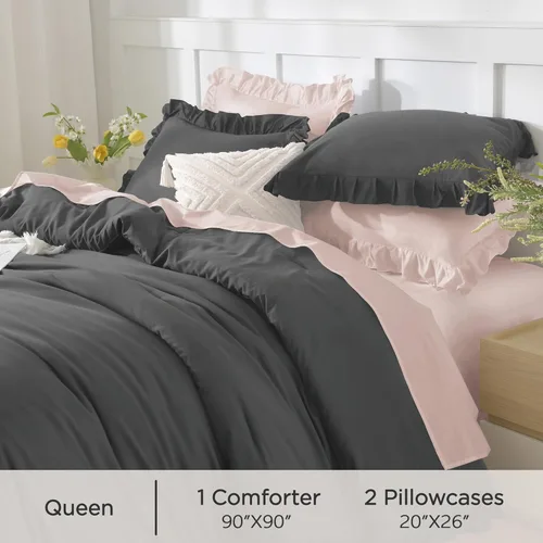 Vista 238 de Andency - Edredón beige con volantes tamaño individual, de 2 piezas, estilo rústico shabby clásico para niños, ligero y suave de microfibra