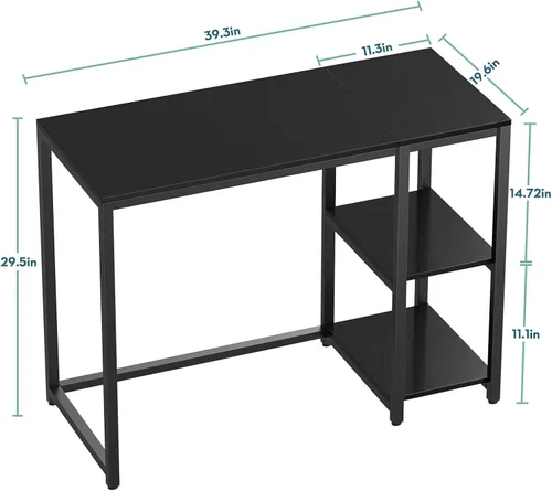 Vista 3 de SINPAID Escritorio para juegos de 40 pulgadas con estantes, escritorio negro para PC, escritorio de computadora pequeño, mesa de juegos moderna