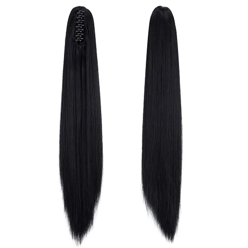 Vista 2 de OMGREAT Extensión de pelo de cola de caballo de una pieza, lindo clip en la mandíbula de cola de caballo/garra, sintético, lacio, rizado, 21