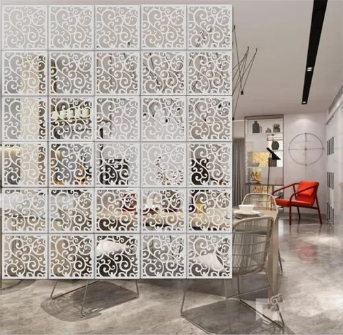 Vista 2 de Divisor de habitación colgante blanco, 12 unidades, divisor de habitación de madera y plástico, paneles de panel de división para decoración