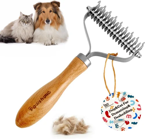 Rastrillo de capa interior para perros, peine profesional para desenmascarar mascotas con mango de madera, cuchillas de acero inoxidable para