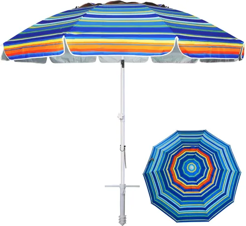 Vista 11 de AMMSUN Sombrilla de playa grande de 8 pies con anclaje de arena, resistente al viento, portátil, para exteriores, protección UV 50+, ventilación