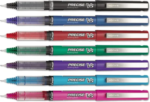 Bolígrafos Pilot Precise V5 con tapa de tinta líquida, bolígrafos de punta extrafina 0.5 mm, bolígrafos de colores, colores surtidos, paquete de 7 -