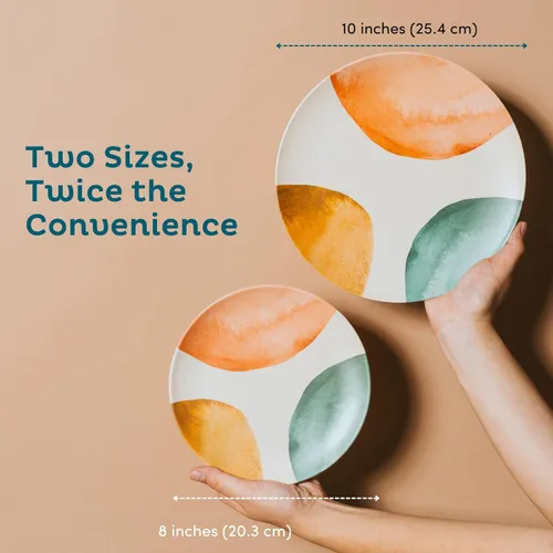 Vista 2 de Nook Theory Paquete de 4 platos de bambú reutilizables, no tóxicos, aptos para lavavajillas, no aptos para microondas (Arizona 8 pulgadas)