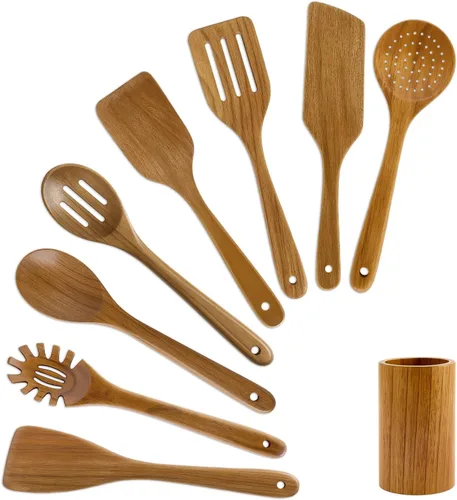 Vista 9 de Mejor espátula de madera no tóxica para juego de utensilios de cocina, espátulas planas de madera Spurtle para uso en la cocina, herramientas